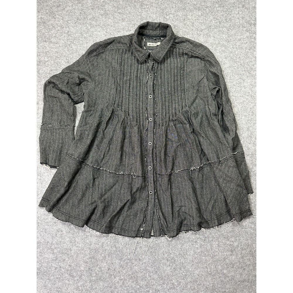 Free People We The Free Tunic Top Womens Small Black Herringbone‎ Edge Detailing